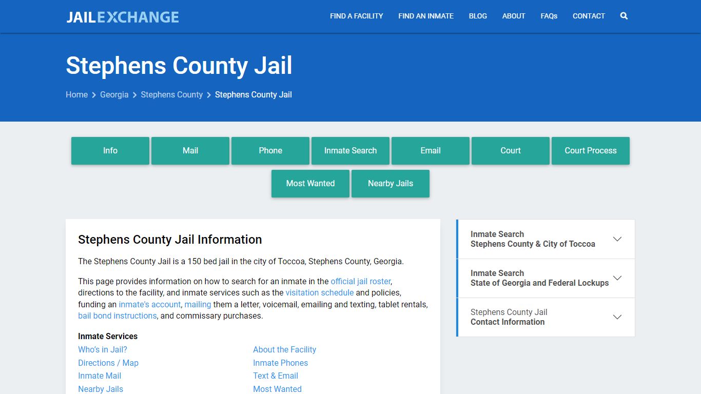 Stephens County Jail, GA Inmate Search, Information