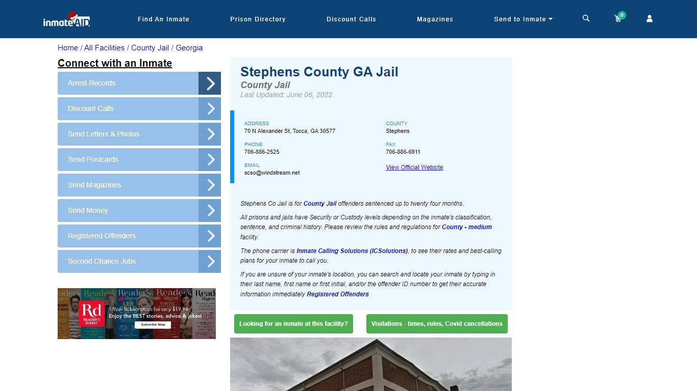 Stephens County GA Jail - Inmate Locator - Tocca, GA